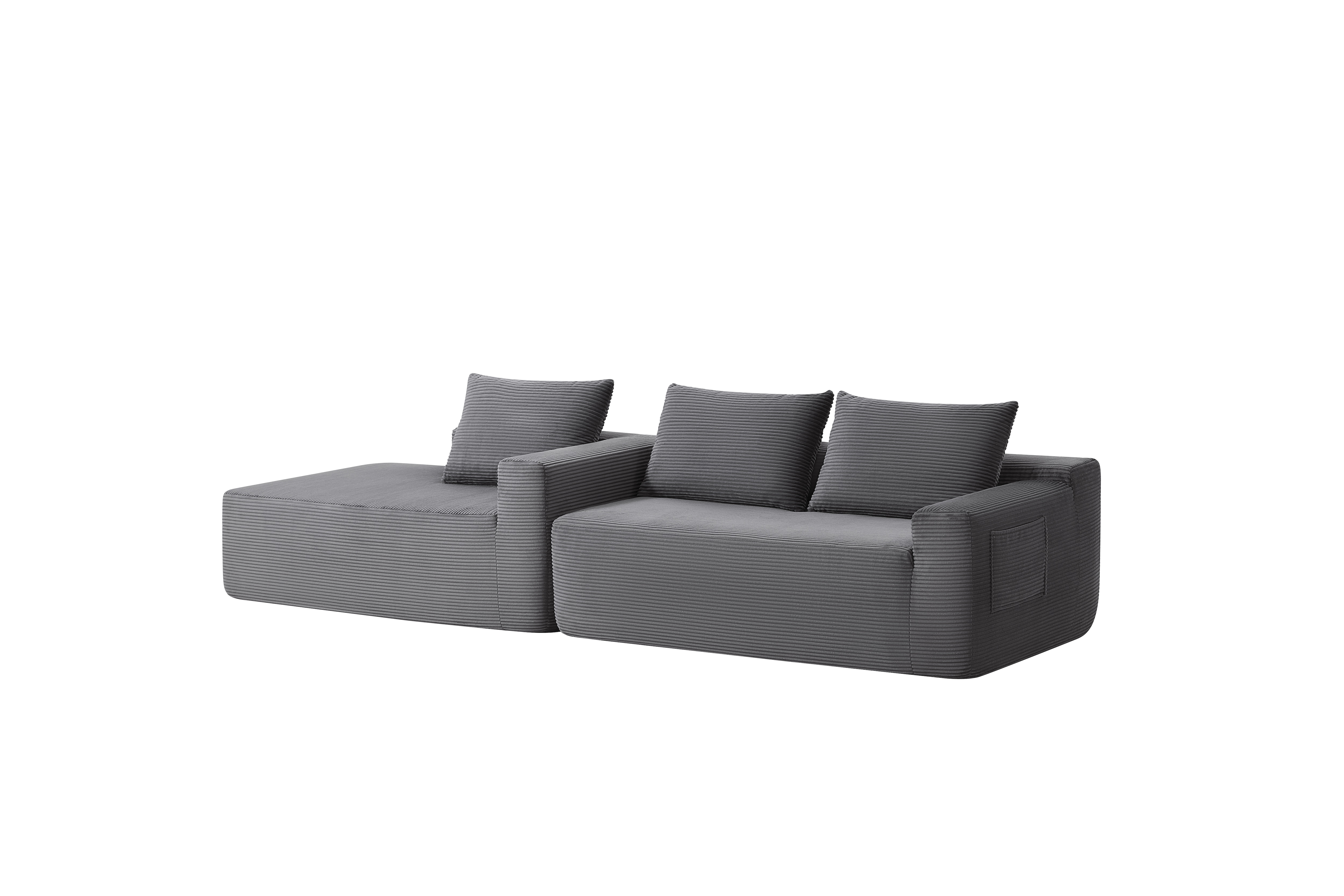 Modern Cloud Sectional Sofa L-shape Chaise Black Corduroy Fabric_voghion.com